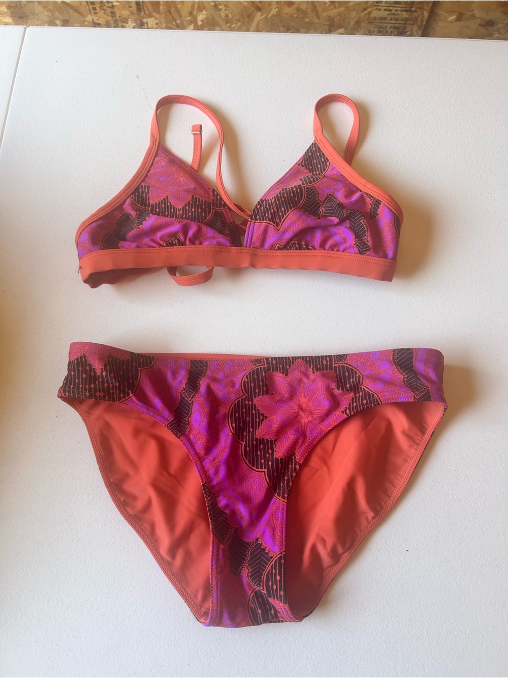 Prana Floral Bikini Set in Coral and Magenta